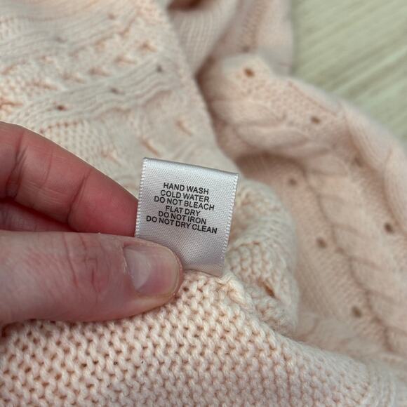 One The Land Sweater Medium Pink Cable Lace Up Back Flowy Feminine Twee Coquette - Picture 13 of 13
